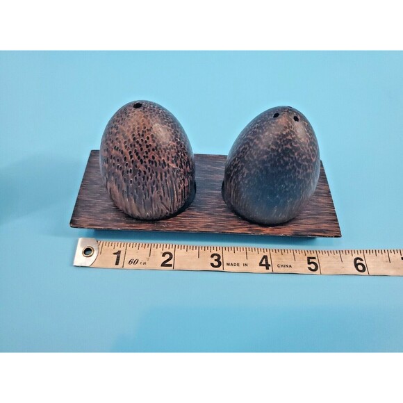 Palm Wood Salt &  Pepper Shakers Set w/ Tray & Tookpick Holder Rustic Farmhouse - Picture 13 of 15